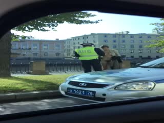 В Питере на улице сотрудник ДПС проверял документы голой автомобилистки 