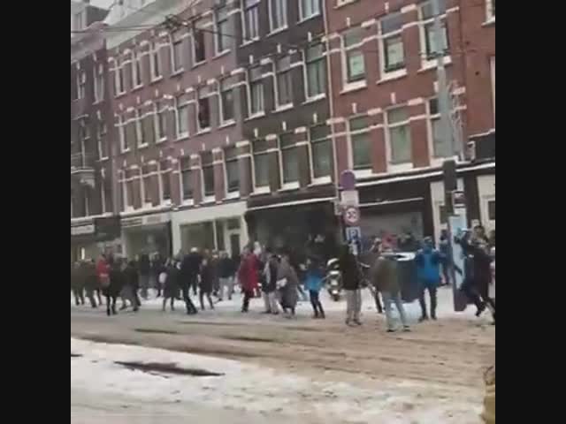 Жители Амстердама радуются выпавшему снегу