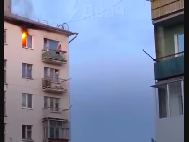 Хозяин горящей квартиры вместе со своей собакой спрятался на балконе