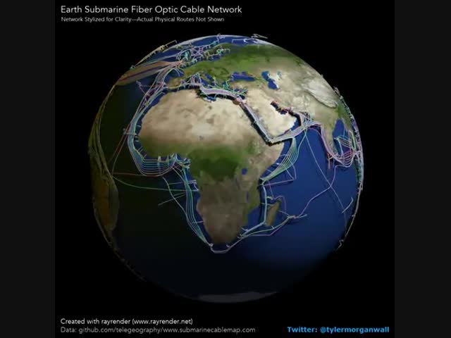 Земля опутана сетью подводных оптических кабелей