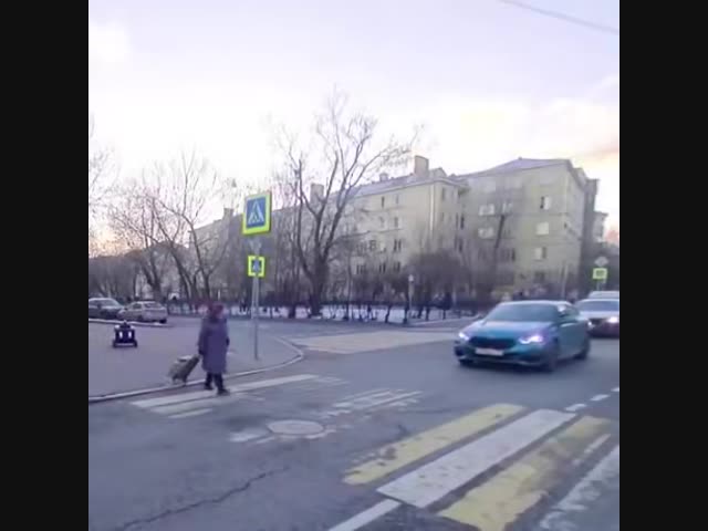 Бабушка помогает роботу перейти дорогу