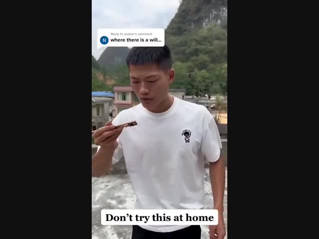 Китаец решил попробовать на вкус живую пчёлку