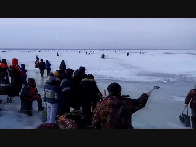 От проходящего по фарватеру Финского залива корабля, поднялась волна, и начала крошить лёд